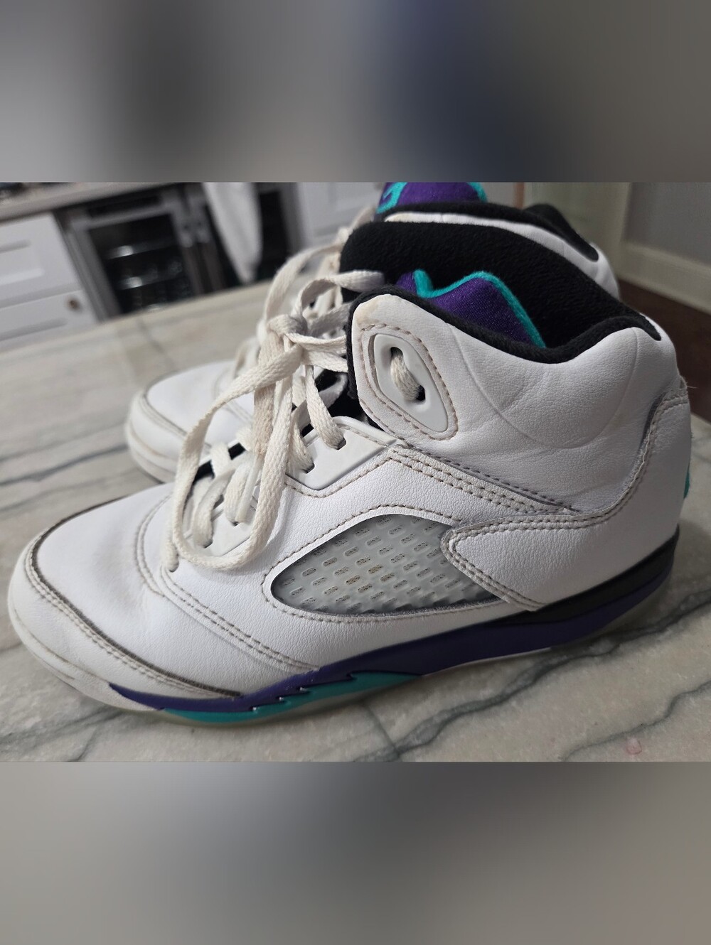 Nike Air Jordans White, Teal High-Top Sneakers